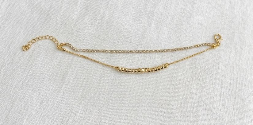Gold Double Layer Crystal & Bead Bracelet