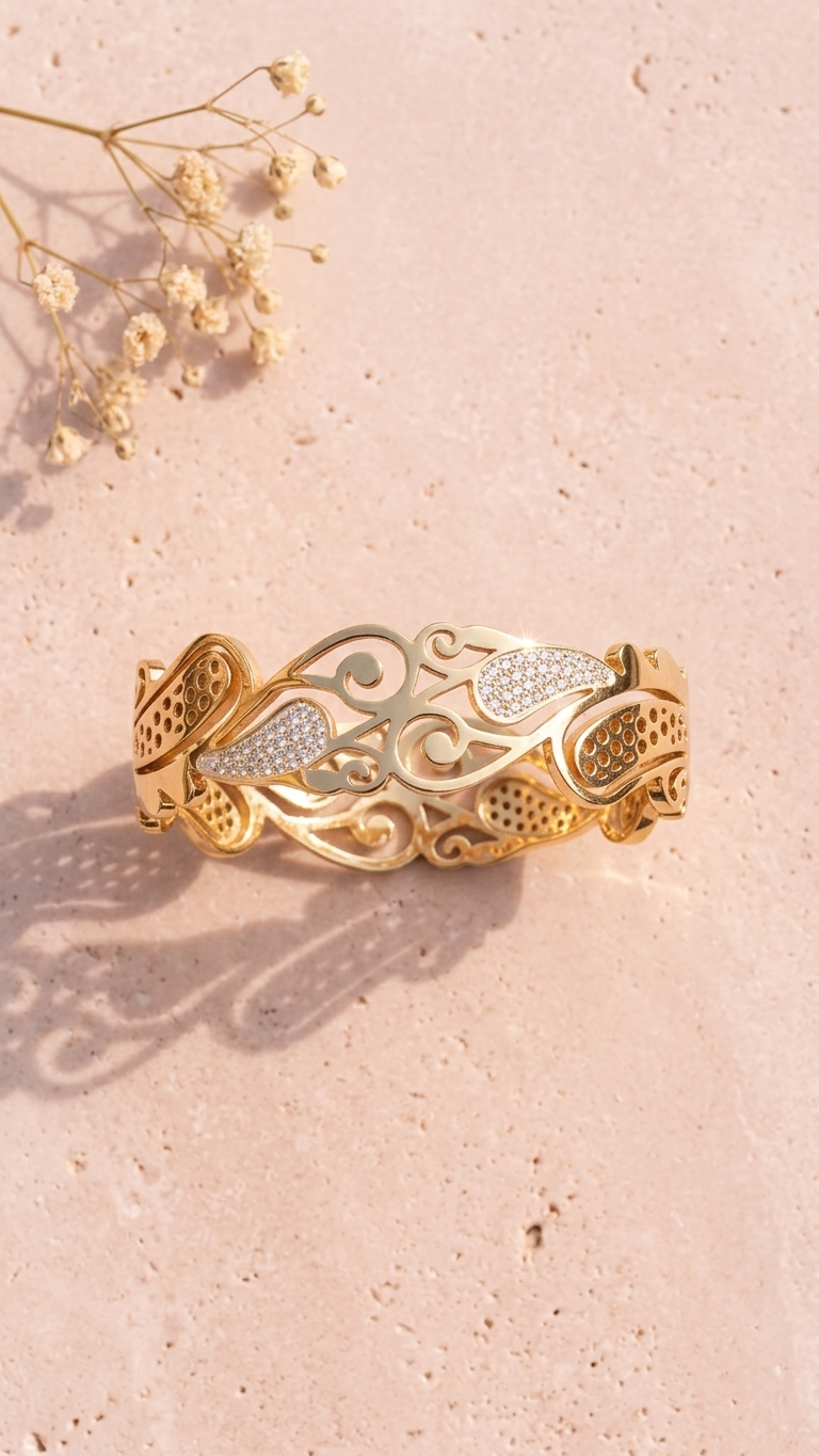 Gold Filigree Bracelet with Crystal Stones