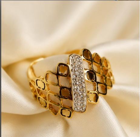 18K Gold Plated Adjustable Lattice Ring | CZ Crystal Band
