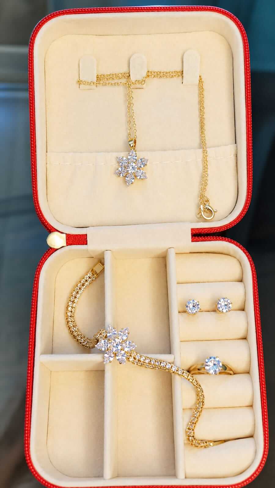 Snowflake Crystal 4-Piece Jewellery Set – Gold & Silver Plated