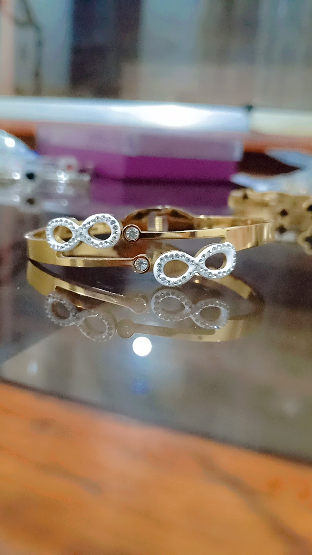 18K Gold Plated Double Infinity Bangle | CZ Crystal Bracelet for Women