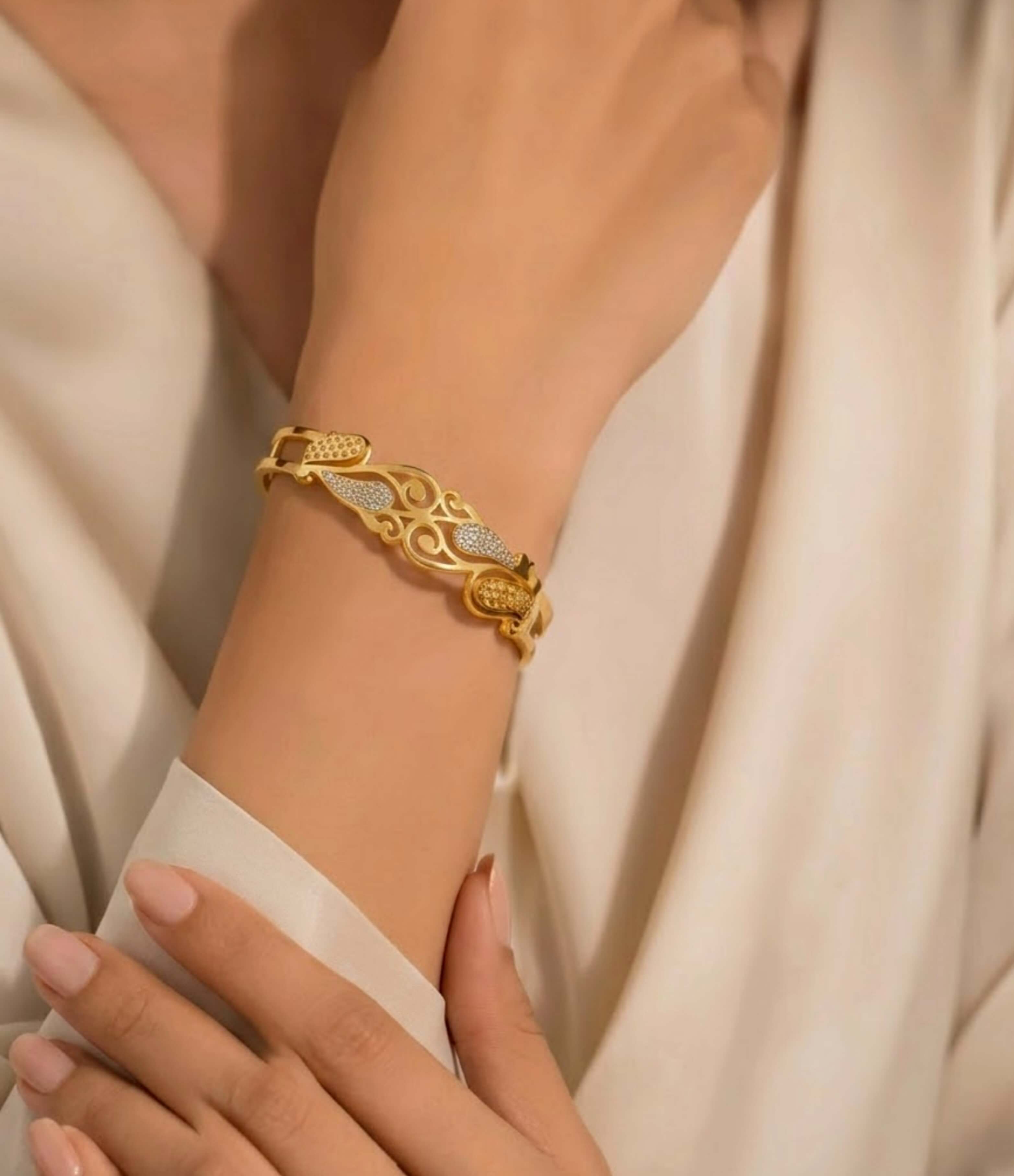 Gold Crystal Paisley Cuff Bracelet | Zenith Oasis