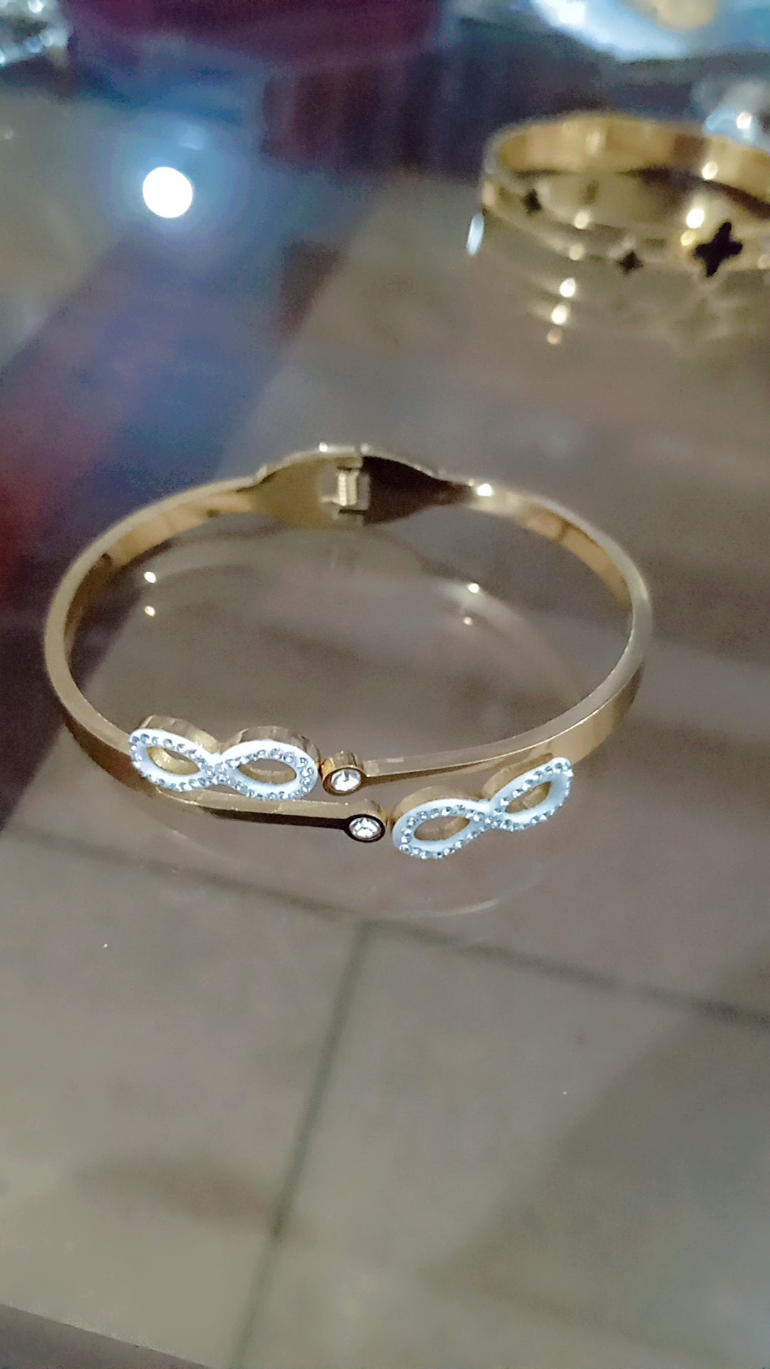 18K Gold Plated Double Infinity Bangle | CZ Crystal Bracelet for Women