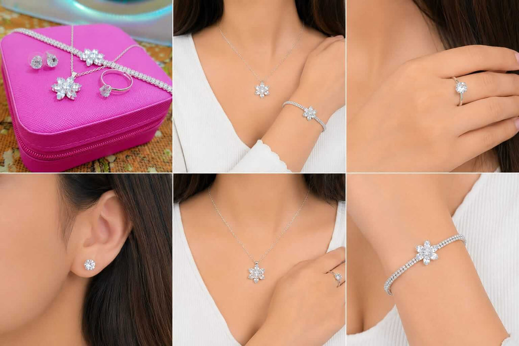 Snowflake Crystal 4-Piece Jewellery Set – Gold & Silver Plated