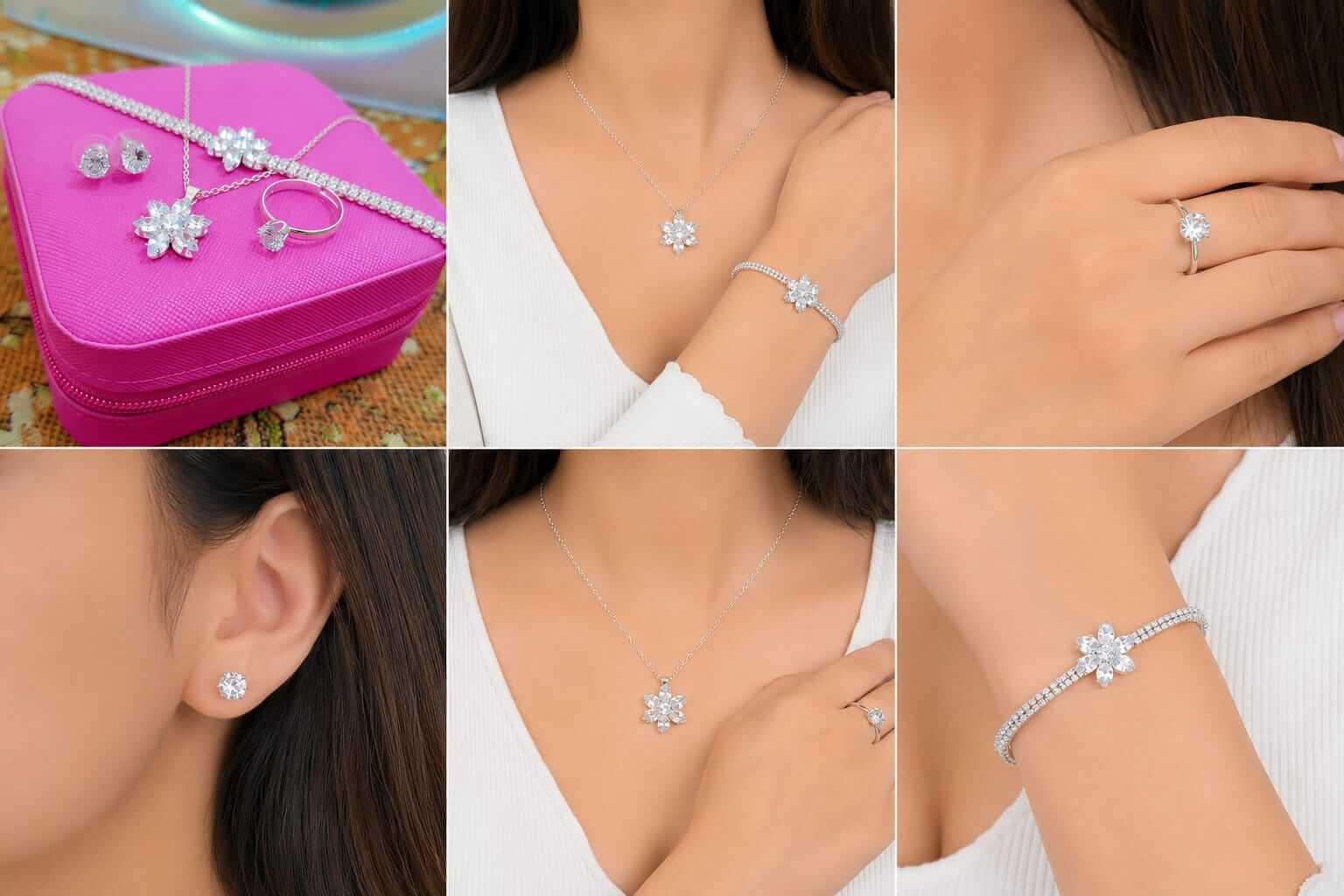 Snowflake Crystal 4-Piece Jewellery Set – Gold & Silver Plated