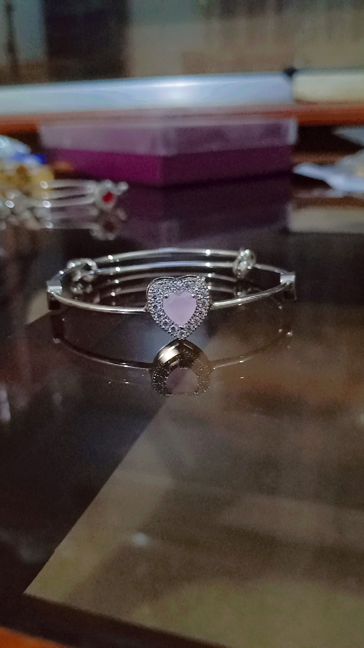 Silver Plated Heart Bangle Bracelet | CZ Crystal Halo | 4 Colors | Women's Jewelry
