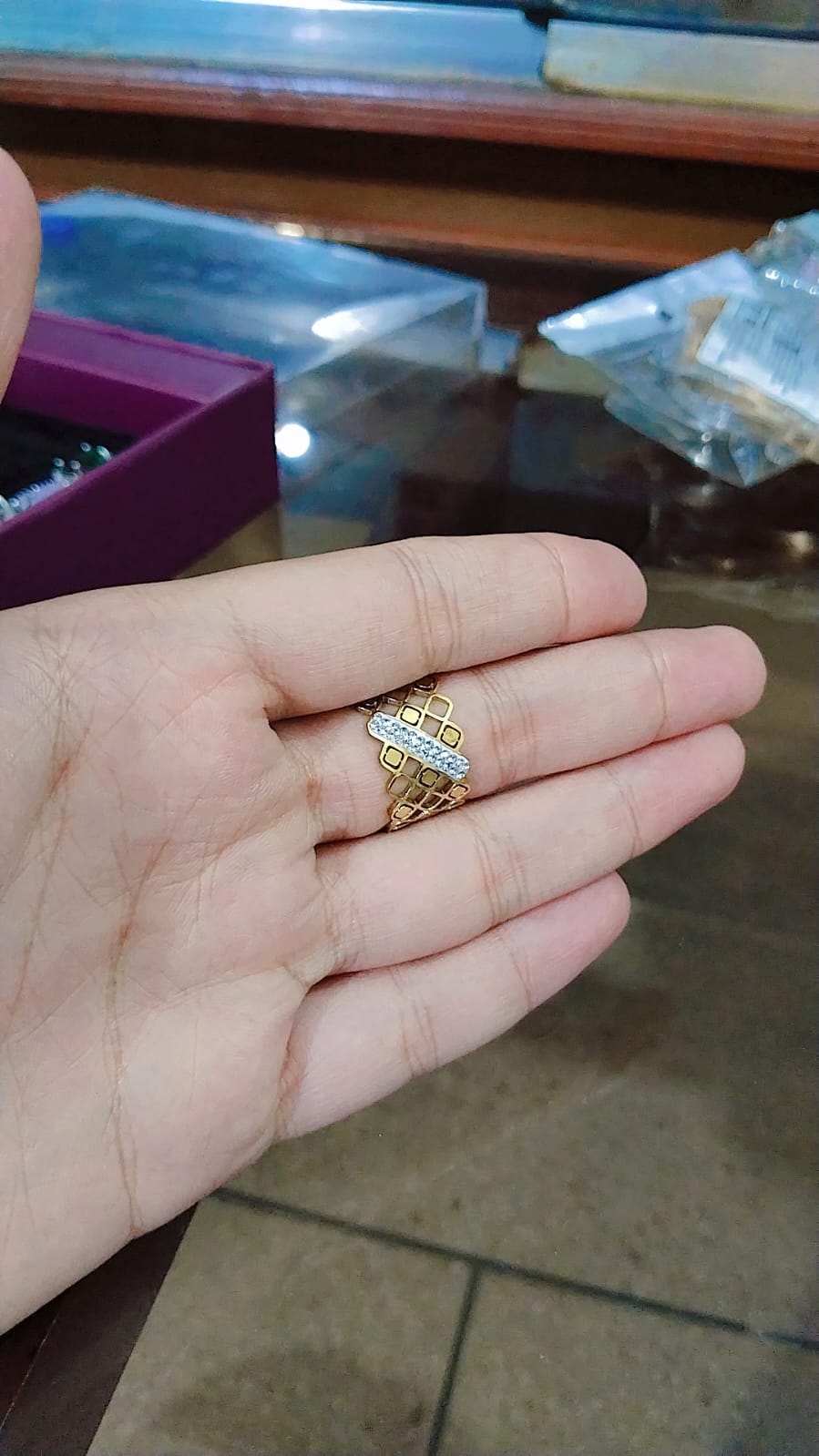 18K Gold Plated Adjustable Lattice Ring | CZ Crystal Band