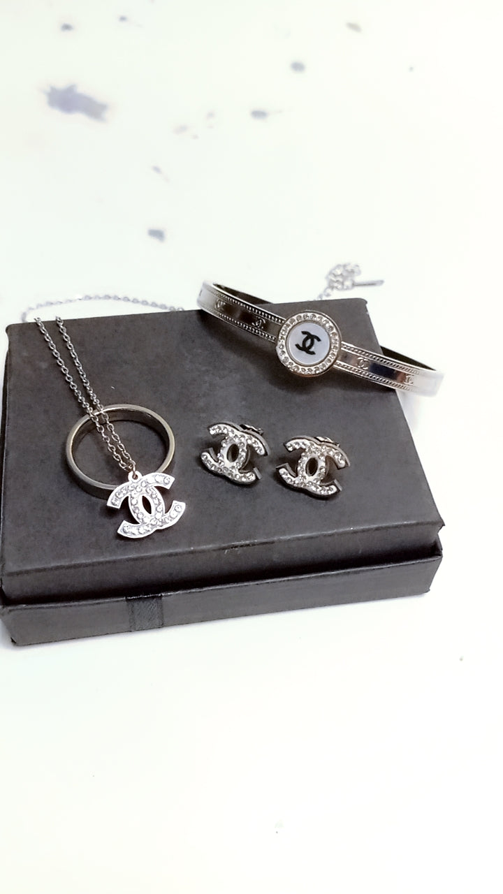 "The Luxe Logo Set |  Bangle, Necklace & Earrings Bundle"