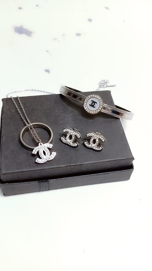 "The Luxe Logo Set |  Bangle, Necklace & Earrings Bundle"