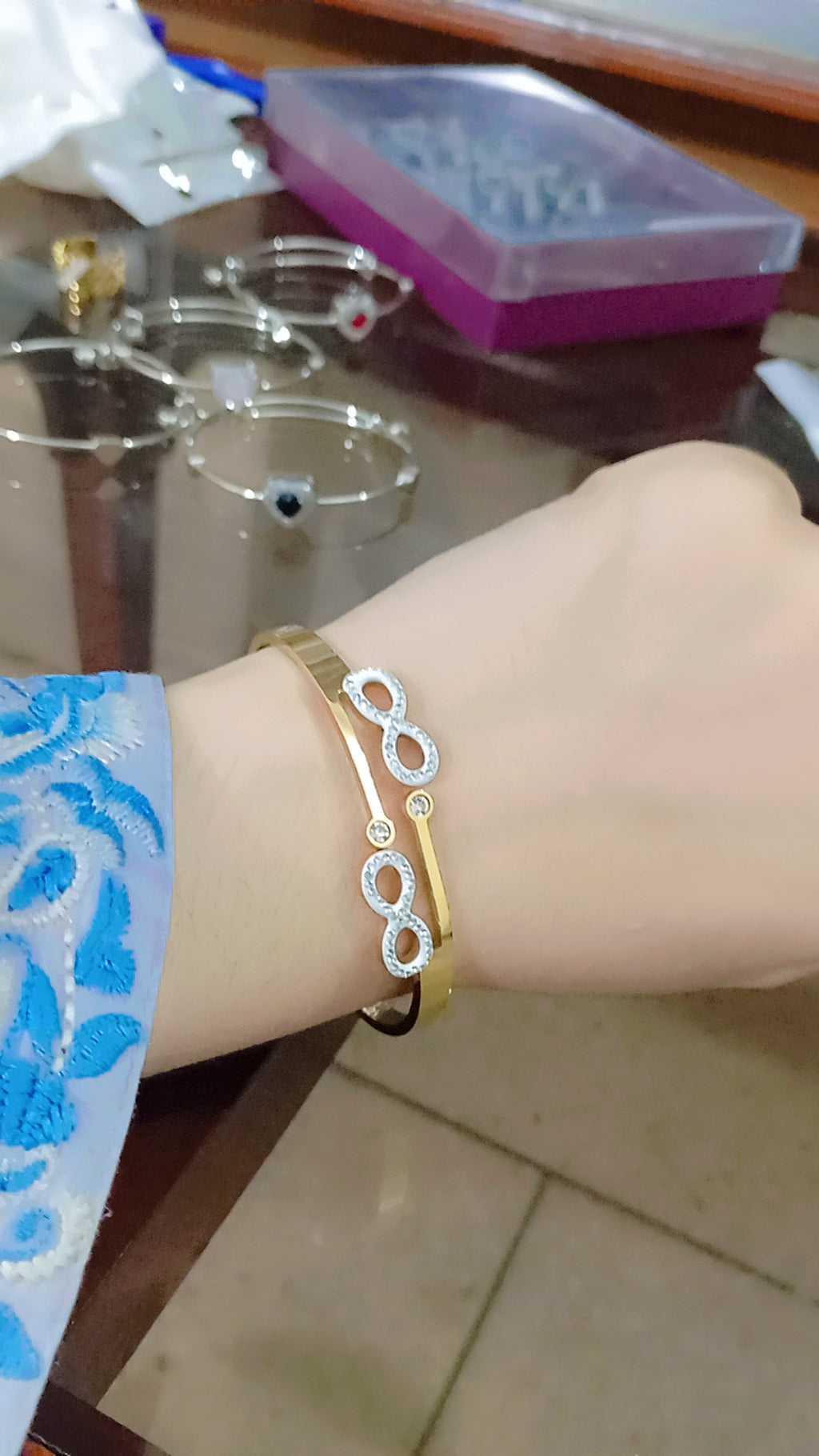 18K Gold Plated Double Infinity Bangle | CZ Crystal Bracelet for Women