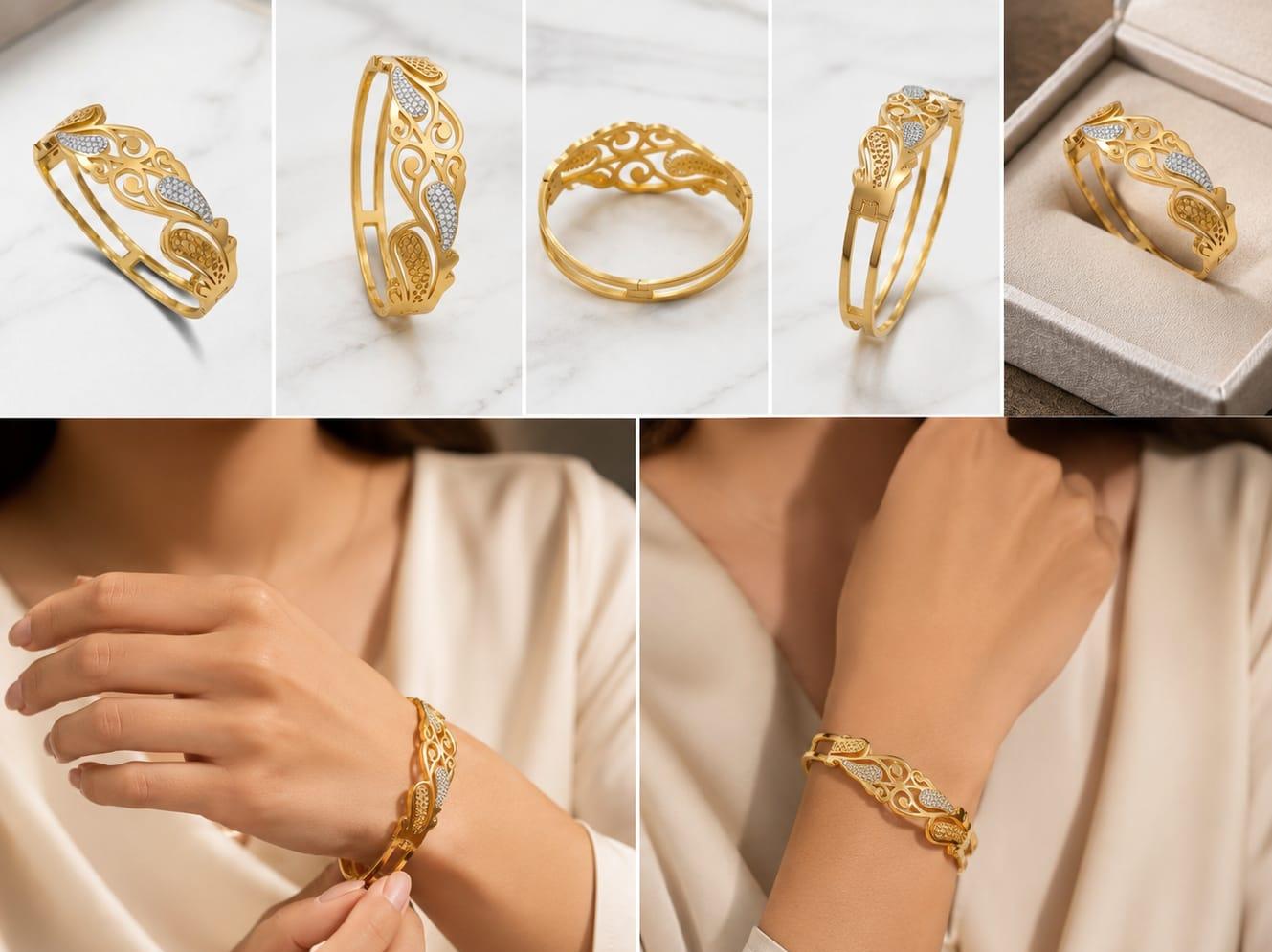 Gold Filigree Bracelet with Crystal Stones