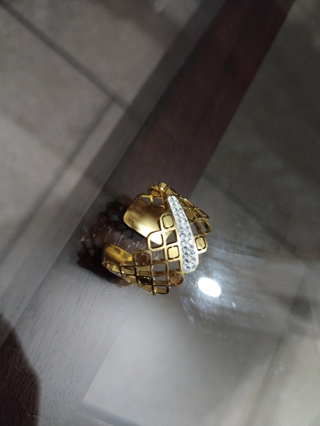 18K Gold Plated Adjustable Lattice Ring | CZ Crystal Band