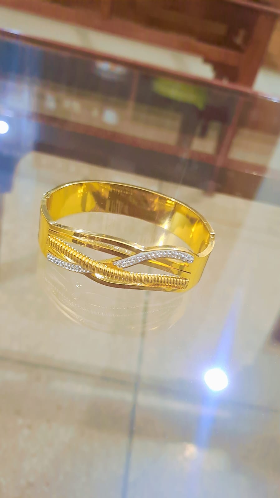Gold Infinity Wave Bangle Bracelet | Rope Texture & Crystal Crossover Cuff