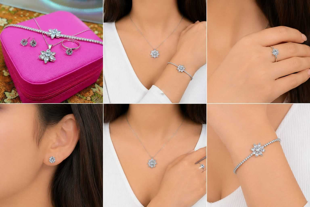 Snowflake Crystal 4-Piece Jewellery Set – Gold & Silver Plated