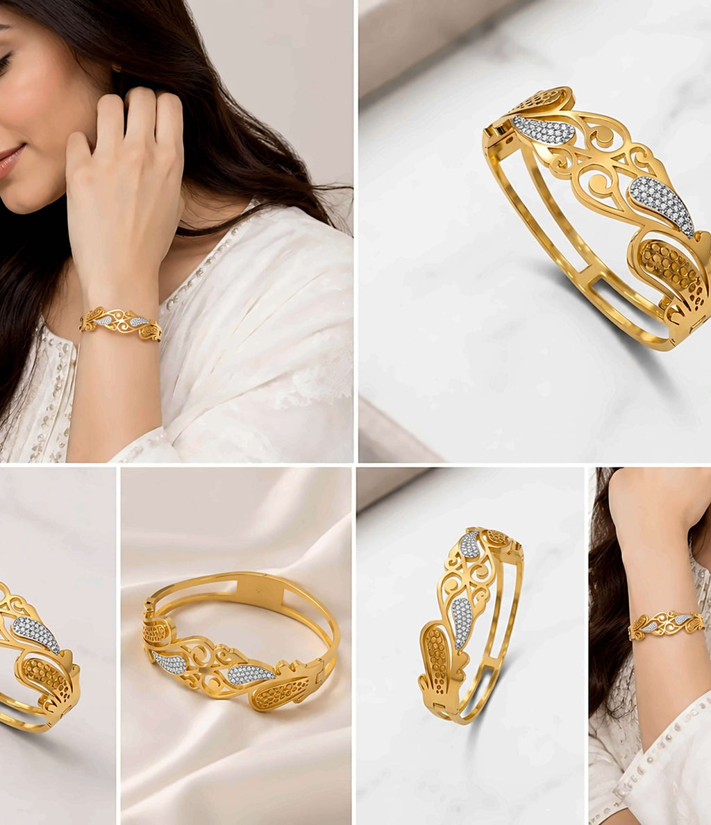 Gold Crystal Paisley Cuff Bracelet | Zenith Oasis