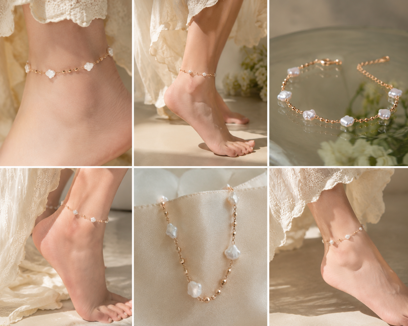 "Pearl Clover Anklet | Gold Chain Pearl Charm Anklet | Boho Beach Anklet"