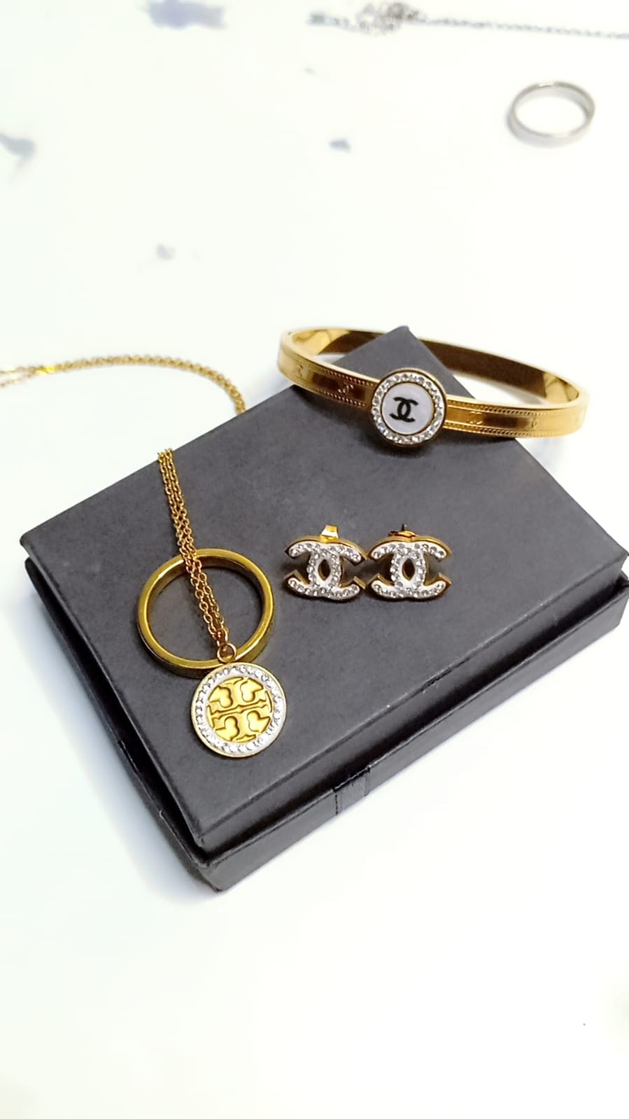 "The Luxe Logo Set |  Bangle, Necklace & Earrings Bundle"