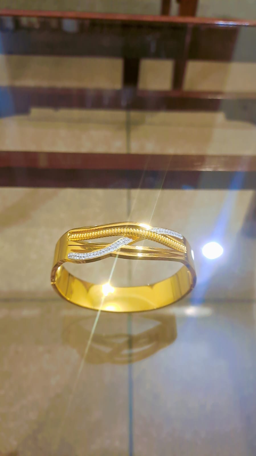 Gold Infinity Wave Bangle Bracelet | Rope Texture & Crystal Crossover Cuff