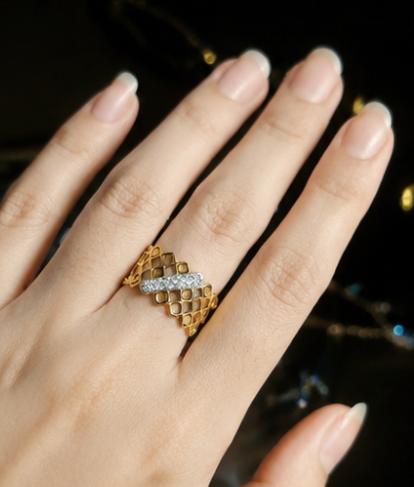 18K Gold Plated Adjustable Lattice Ring | CZ Crystal Band