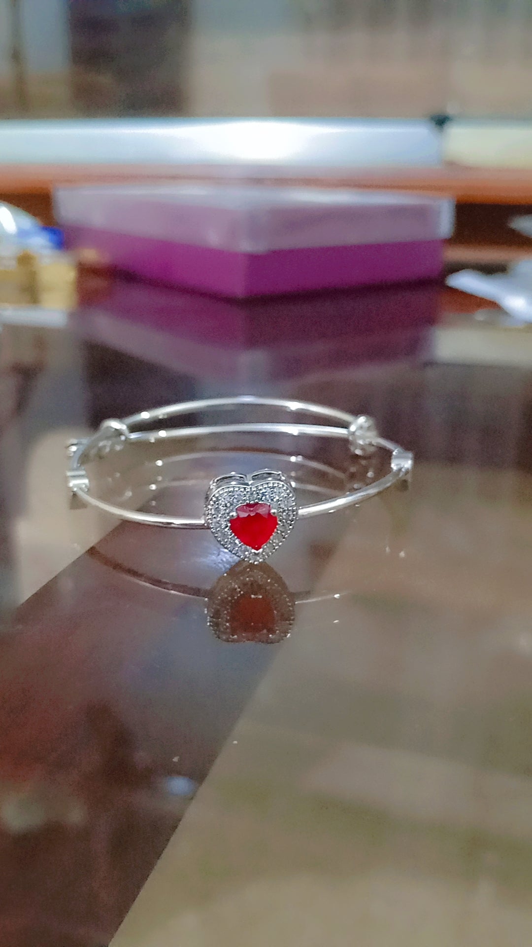 Silver Plated Heart Bangle Bracelet | CZ Crystal Halo | 4 Colors | Women's Jewelry